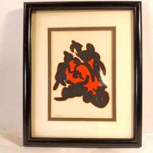Vintage Signed Abstract in Black And Orange 11 X 9